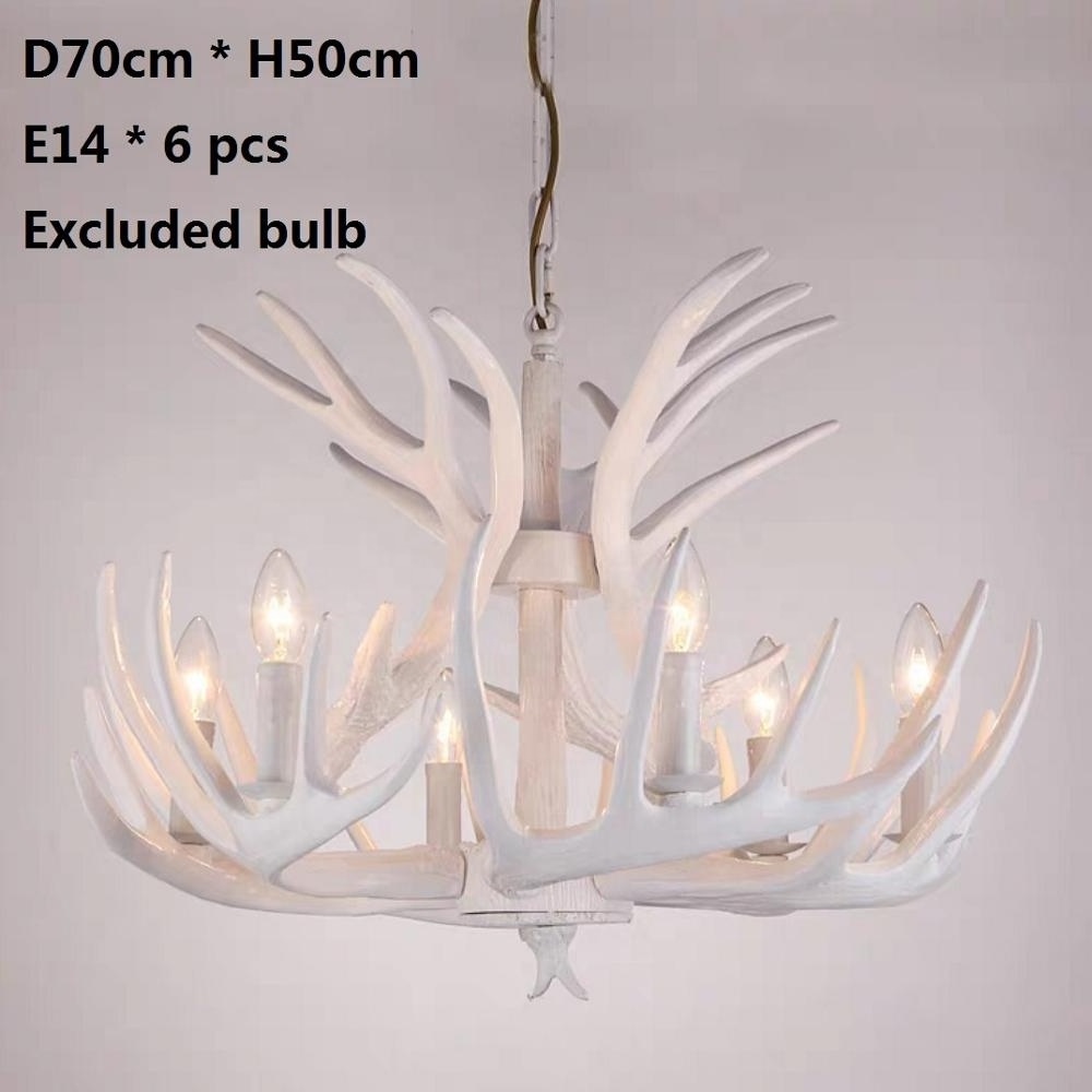 Decorative Designer 6 Heads Deer Pendant Chandelier Lighting Restaurant Bar Cafe White E12 E14 Resin Antler Chandelier