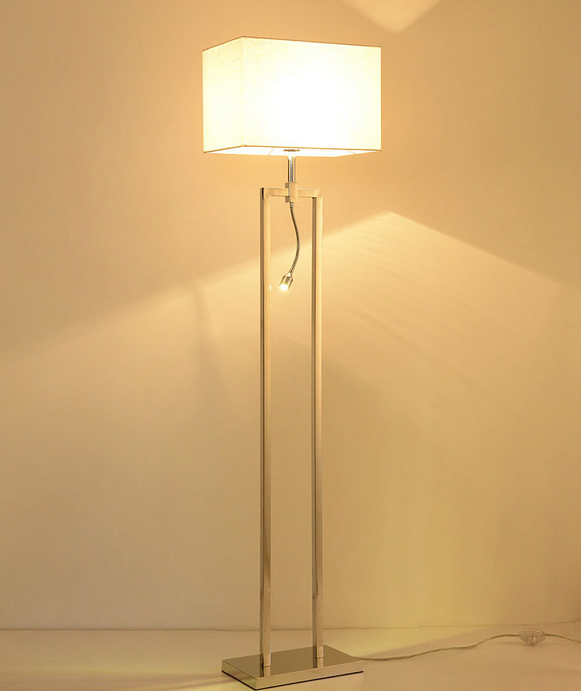 Modern Contracted LED Living Room Stainless Steel Base Fabric Shade Led Floor Lamps