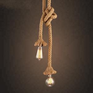 2 heads led E27 filament bulb hanging lamps vintage hemp rope lamp pendant lights