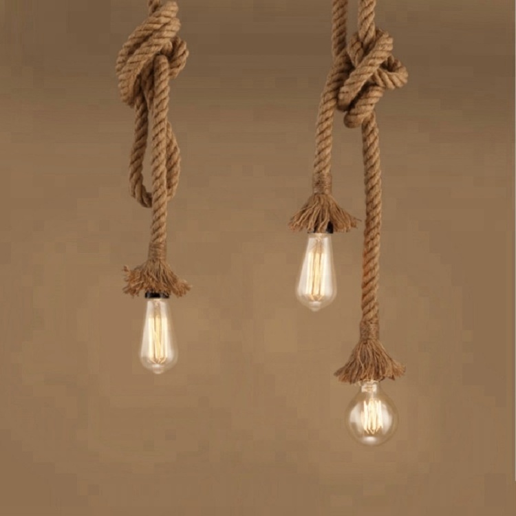 2 heads led E27 filament bulb hanging lamps vintage hemp rope lamp pendant lights