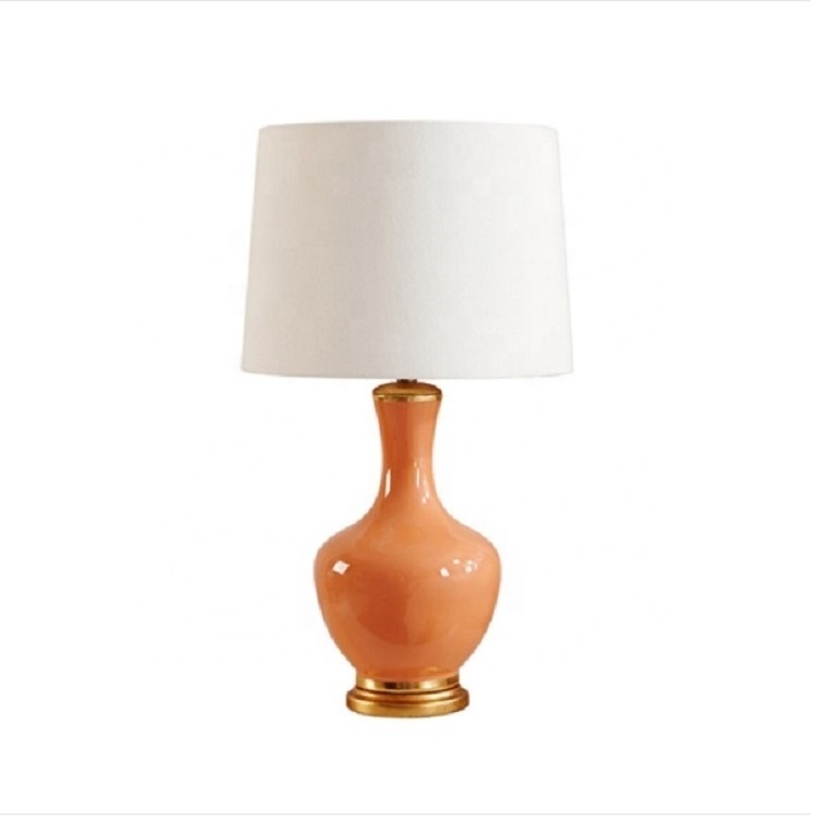 Etch lighting fashionable ceramic body fabric shade hotel bedside ceramic table lamps