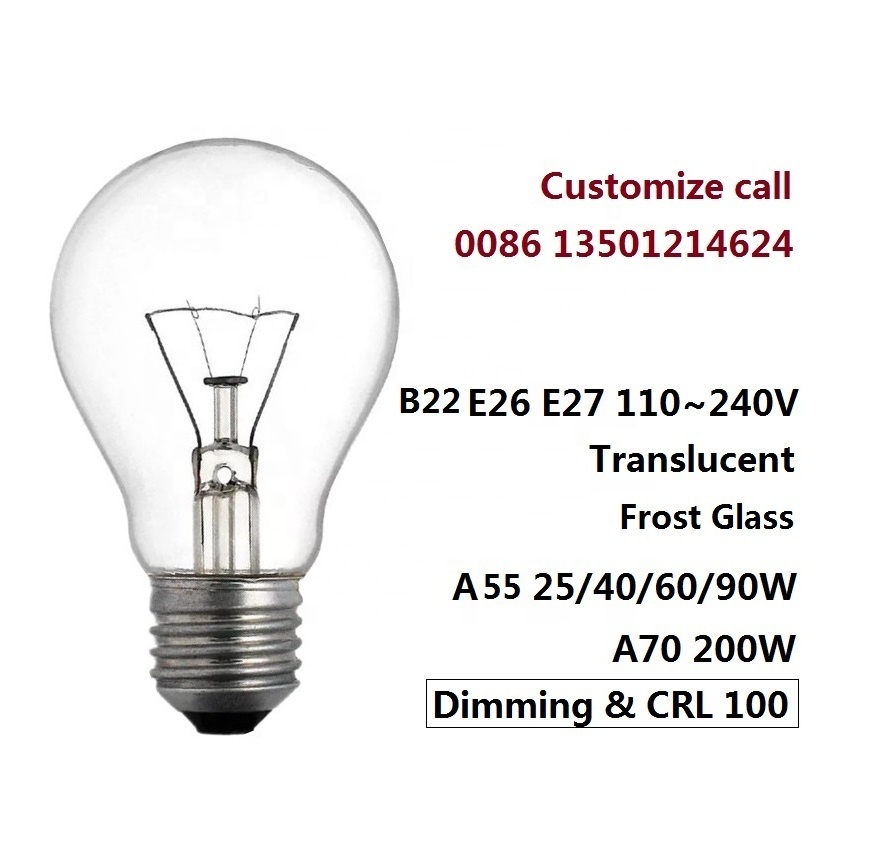 Etch Lighting E26 Bulb Filament Light E27 B22 100W Halogen Clear Frost Glass Dimming Electric Bulb A55 Incandescent Bulb