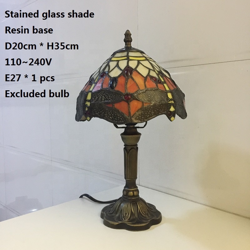 8 Inch Manufacturer Direct Antique Style Stained Glass Tifany Table Lighting Dragonfly Lamp for Cafe Hotel Restaurant