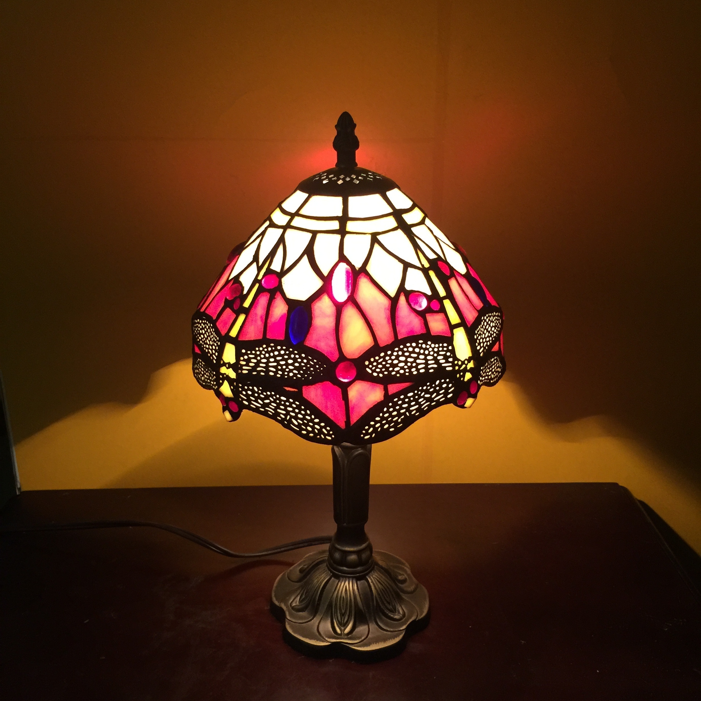 8 Inch Manufacturer Direct Antique Style Stained Glass Tifany Table Lighting Dragonfly Lamp for Cafe Hotel Restaurant