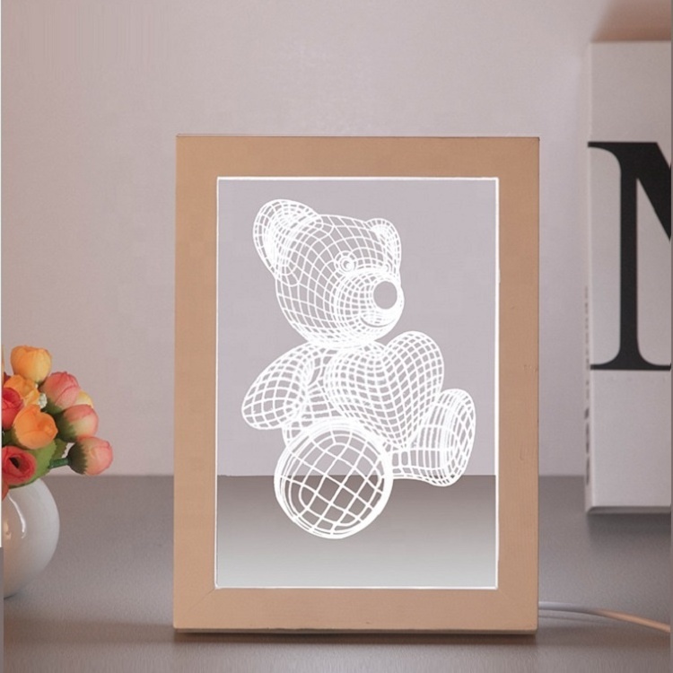 3D Illusion LED Photo Frame Light Box Table Lamp Beech Wood Frame For Bedroom Decor Christmas Gifts