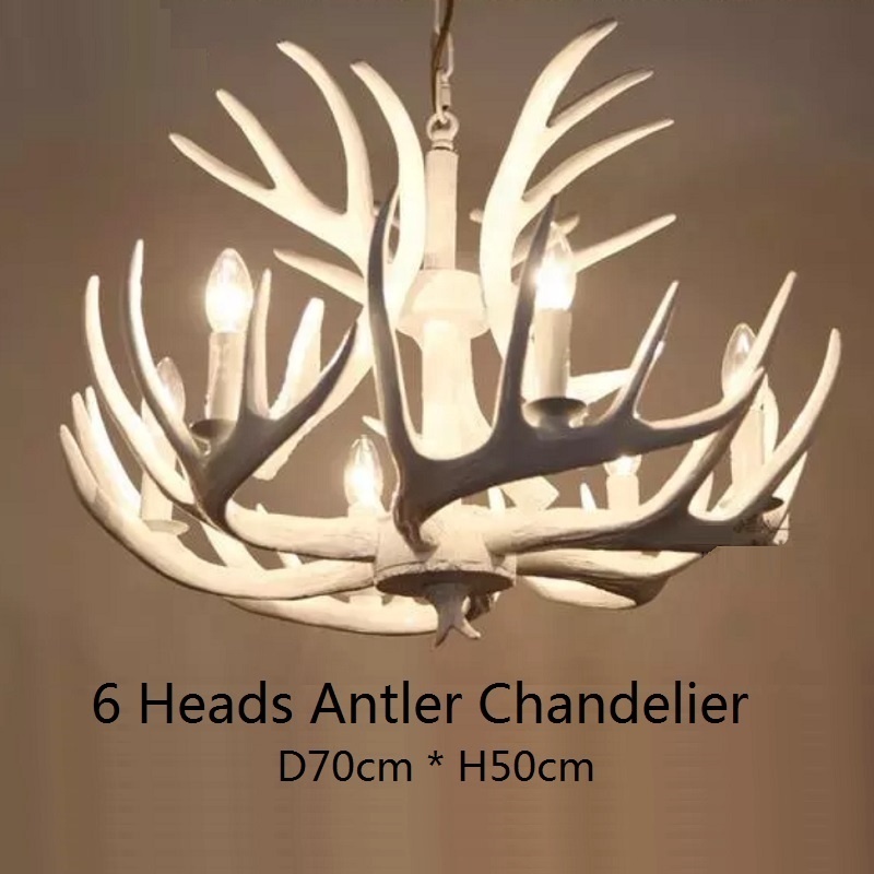 Decorative Designer 6 Heads Deer Pendant Chandelier Lighting Restaurant Bar Cafe White E12 E14 Resin Antler Chandelier