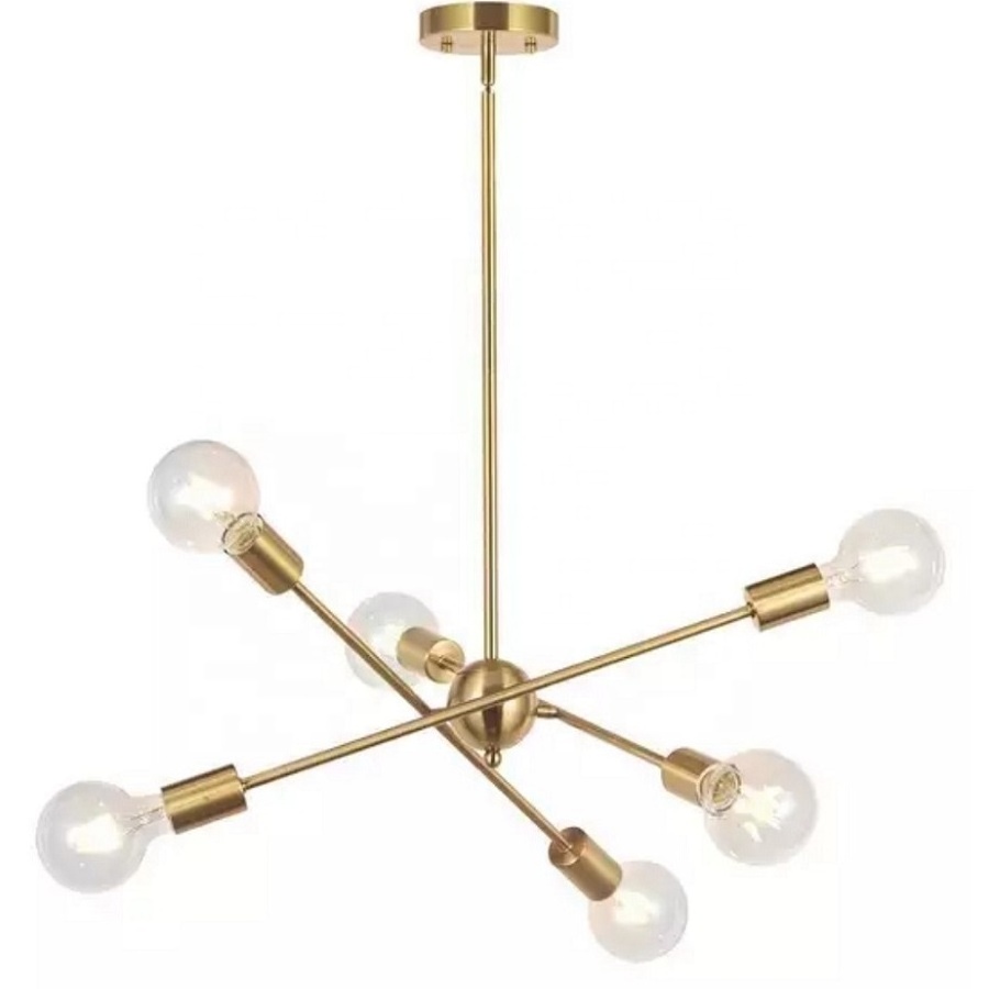 Etch Designer Minimalist 6 Heads Sputnik Lights Living Room Bedroom Geometric Pendelleucht Iron Brass Gold Sputnik Chandelier