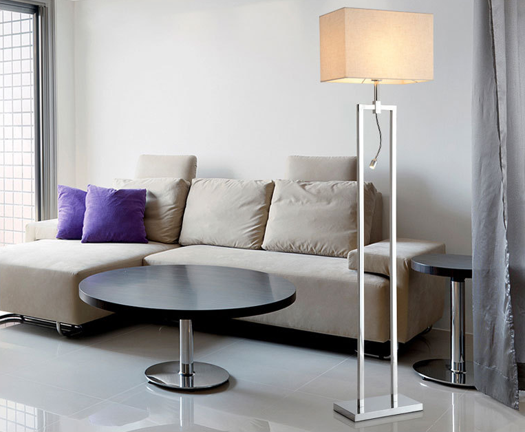 Modern Contracted LED Living Room Stainless Steel Base Fabric Shade Led Floor Lamps