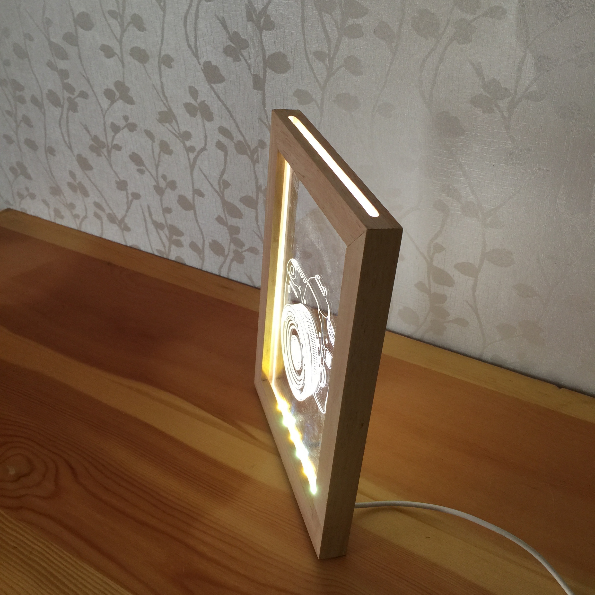 3D Illusion LED Photo Frame Light Box Table Lamp Beech Wood Frame For Bedroom Decor Christmas Gifts