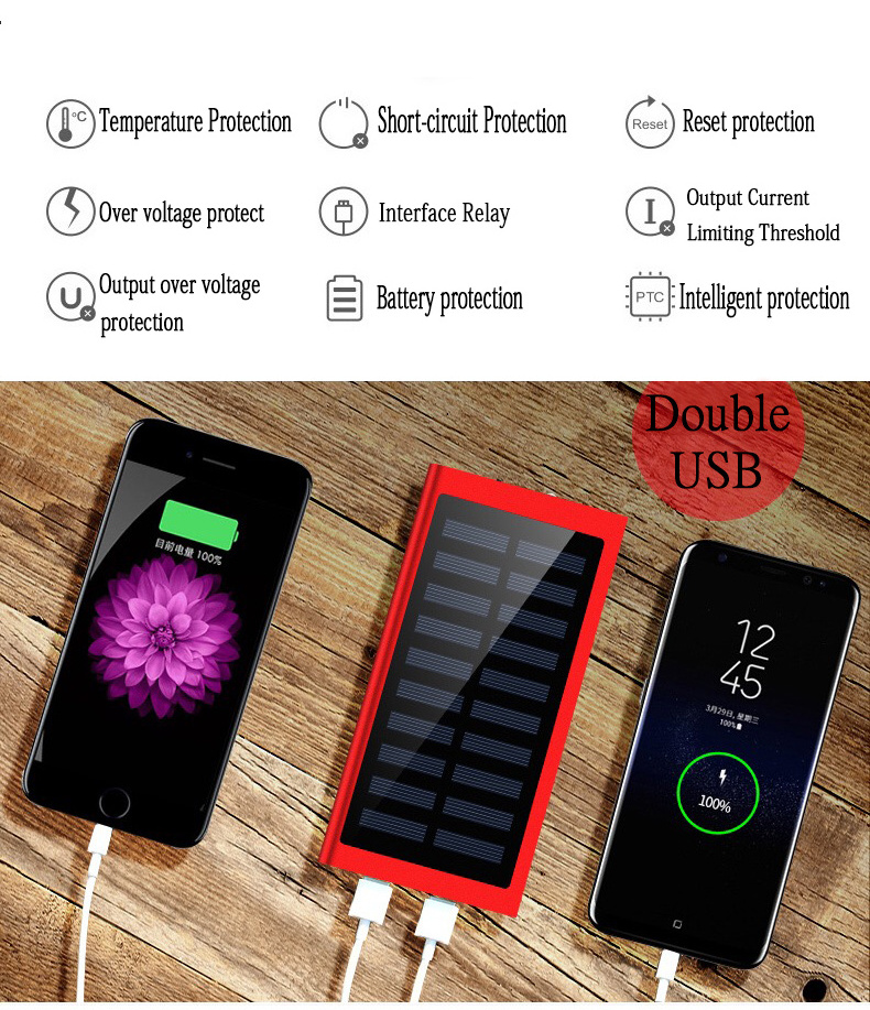 New Product 2021 Super slim 20000mah usb 2.0 solar mobile power bank with LED light