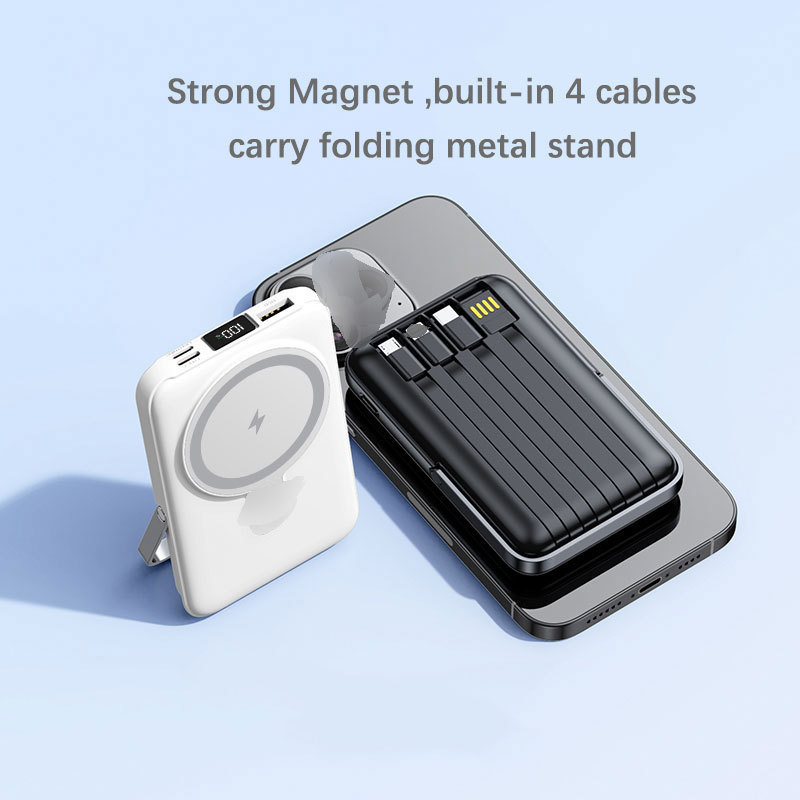 20000mah best sellers magnetic wireless power bank built-in 4 different cables Magnet Wireless Power Bank