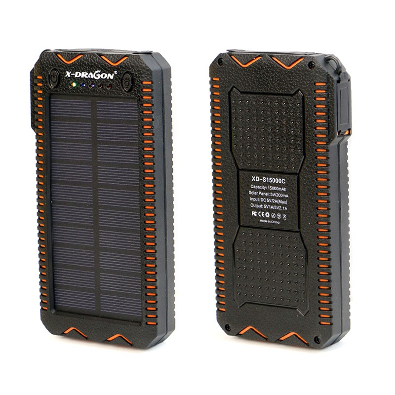 Outdoor Waterproof 2LED Lights Solar Charger 2 USB Portable 20000mAh Solar  Power Banks Cigarette Lighter