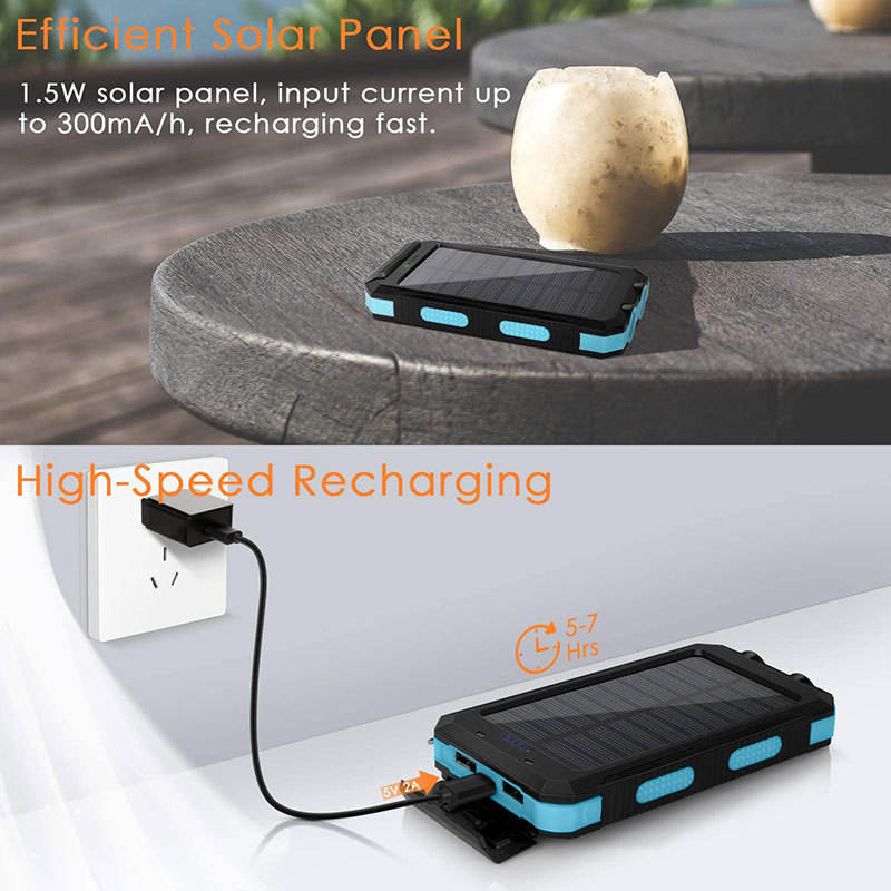 Shenzhen free logo adding Portable Solar Power Bank Waterproof Powerbank 20000mah Charger With Led Light