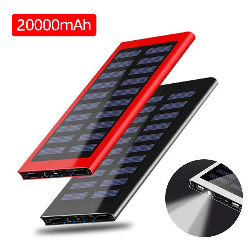 New Product 2021 Super slim 20000mah usb 2.0 solar mobile power bank with LED light