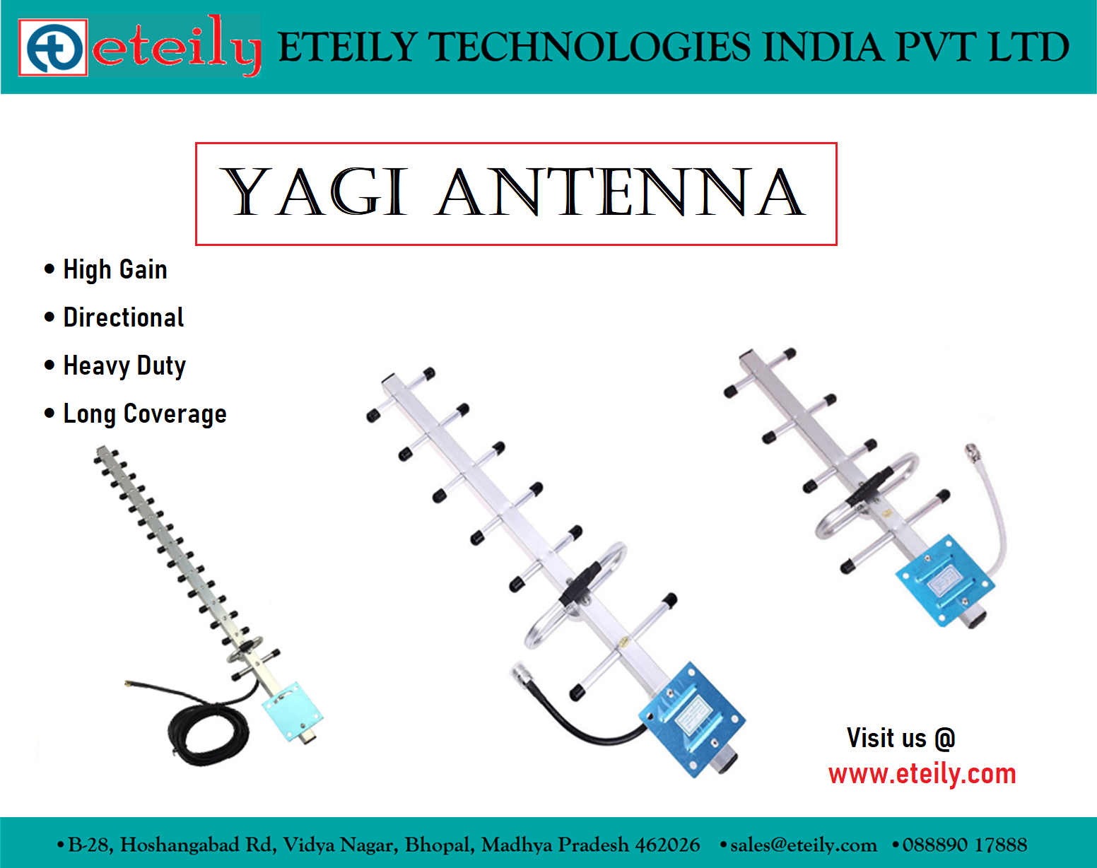 Directional High Gain 2.4GHz 15dBi Yagi Antenna with N Male Connector +  RG58 Cable  + SMA Connector  ETEILY Made in India