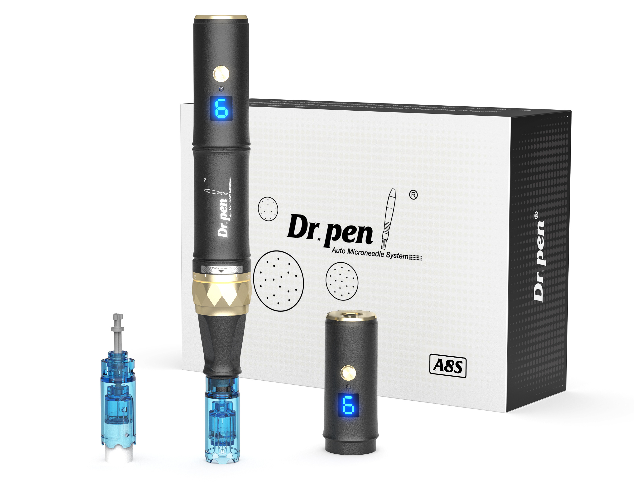 Professional microneedling machine Dr.pen A8S  Black&Gold 2023 latest  wireless with Anti-backflow cartridges