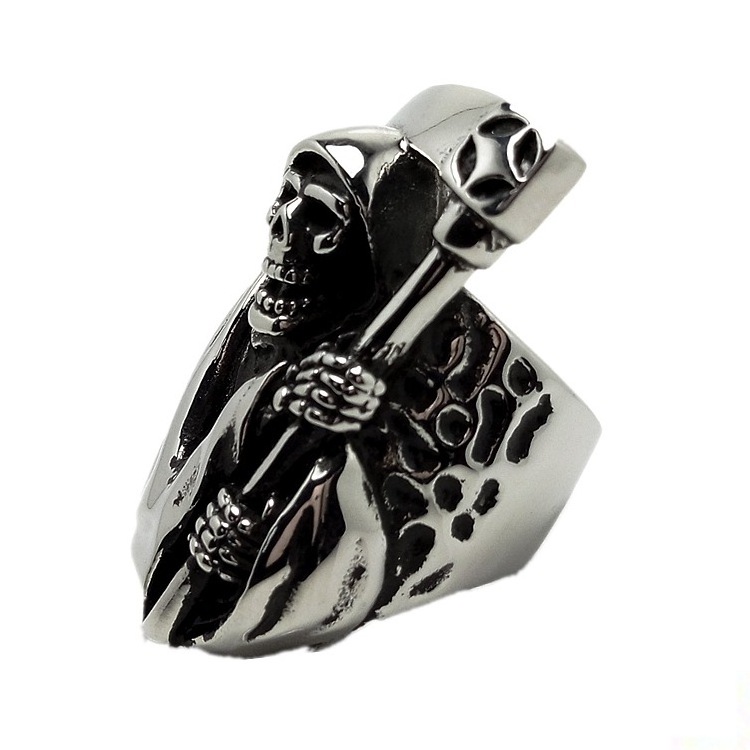 Retro Stainless Steel Huge Heavy Punk Grim Reaper Ring Gothic Band Ring Predator Head Warrior Skull Ring For Men