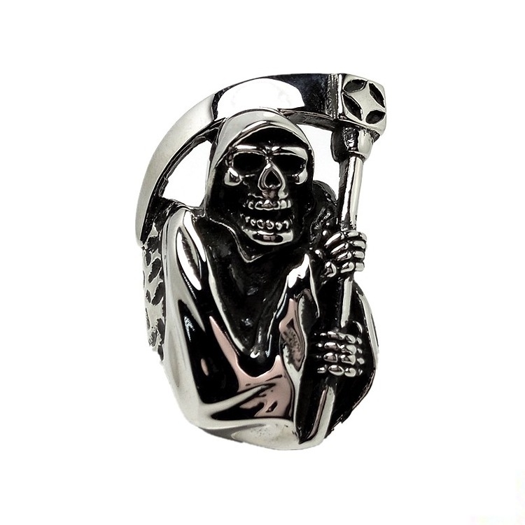 Retro Stainless Steel Huge Heavy Punk Grim Reaper Ring Gothic Band Ring Predator Head Warrior Skull Ring For Men