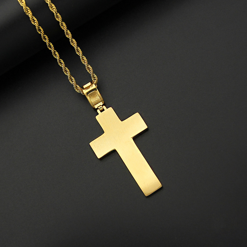 New Design Crystal Diamond Christian Religion Jewelry Gold Plated Stainless Steel Chain Cross Pendant Necklace For Men Women