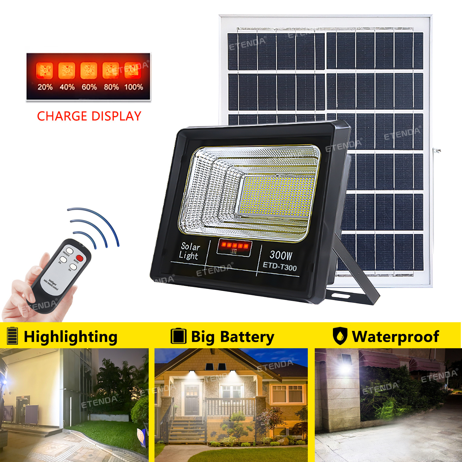 Outdoor Solar projector 50w 100w 200w 300w Waterproof Lighting Marine ABS Solar LED Flood Light 300w