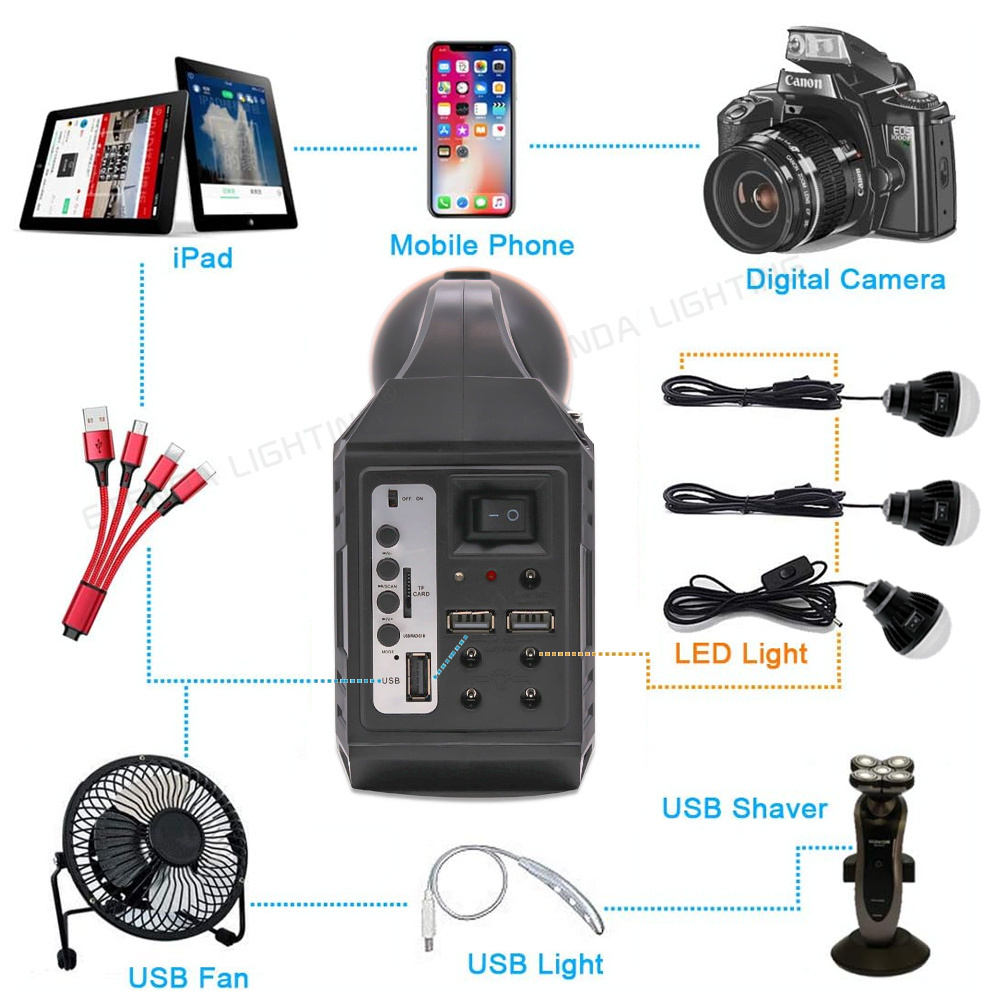 Solar LED Flashlight Multifunctional Rechargeable Searchlight USB charge Search light WIth Media System