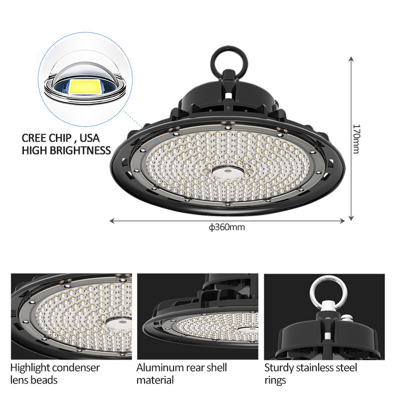 New Design LED Linear Warehouse Lighting 100W 150W 200W 170LM/W UFO Led High Bay Light