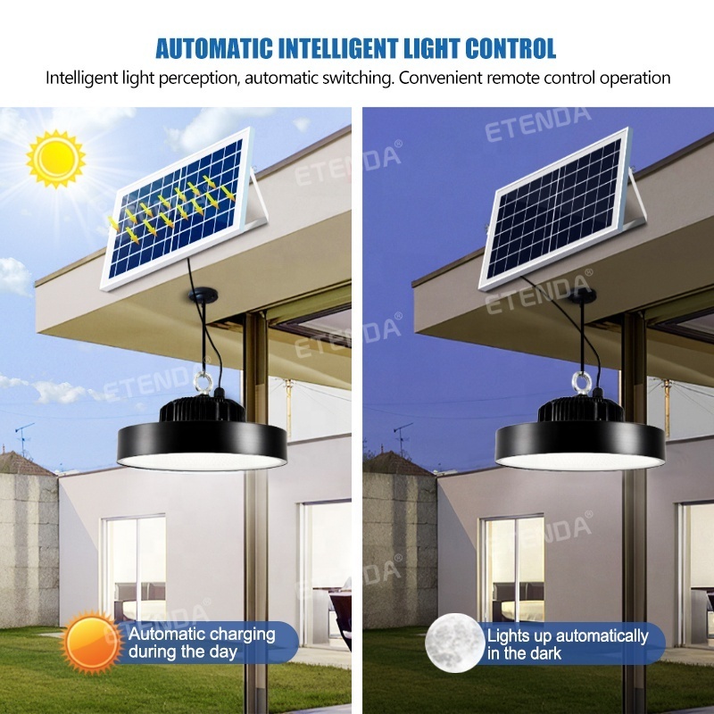 300W 600W Outdoor Remote Control Hanging Solar Warehouse Lights  Led High Bay Lighting Smd Solar Pendant Shed Light