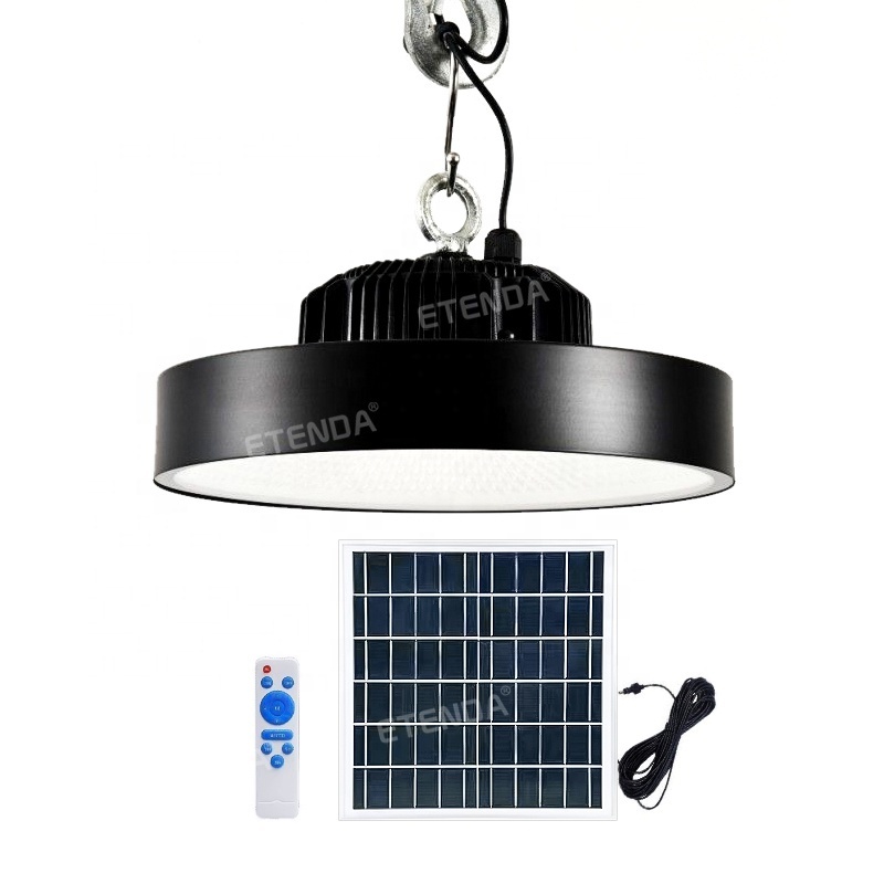 300W 600W Outdoor Remote Control Hanging Solar Warehouse Lights  Led High Bay Lighting Smd Solar Pendant Shed Light