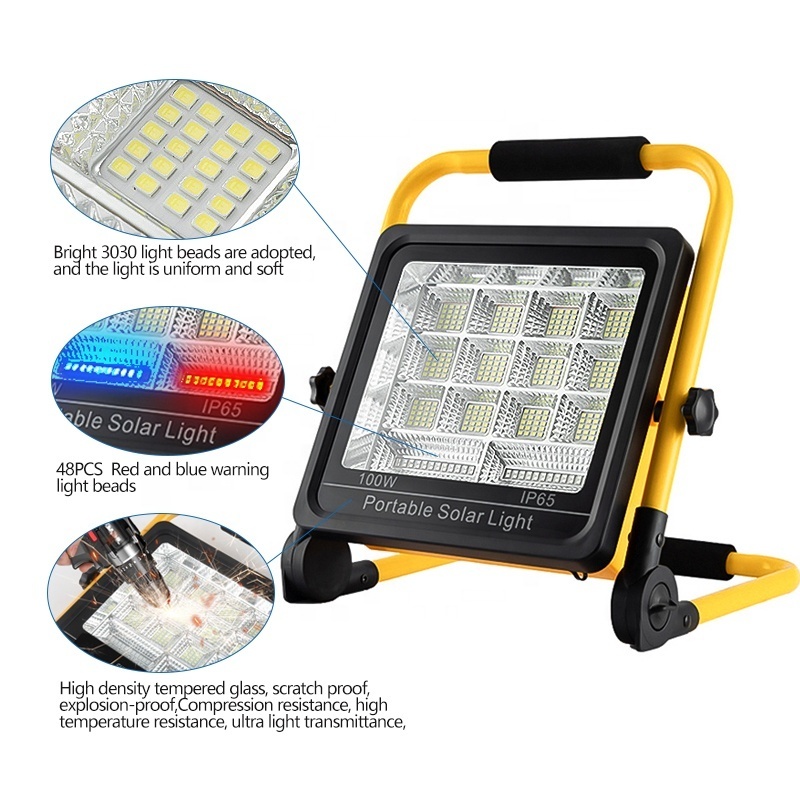 IP65 outdoor solar rechargeable light 50W 100W portable solar camping light