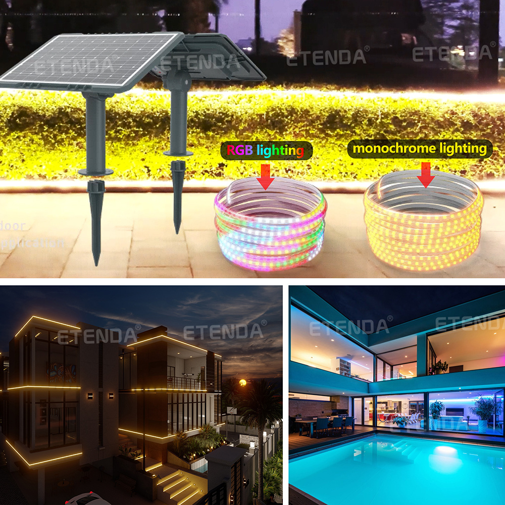 2023 Factory Price 5m 10m 20m White color RGB Landscape Led Strip Light Solar Powered LED Strip Light Led Outdoor