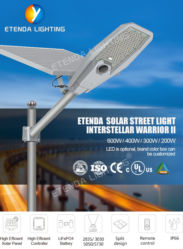 Energy Saving Ip66 Aluminum 200w 300w 400w 600W Solar Street Light Lamp With Remote Control Lithium Battery Solar Light