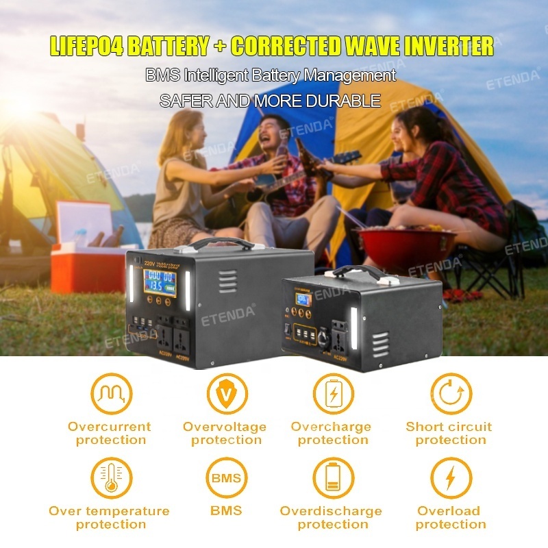 Charge battery Lithium Battery DV AC USB 800WH 1000WH Portable Solar Generator 2000W For Home Outdoor Camping