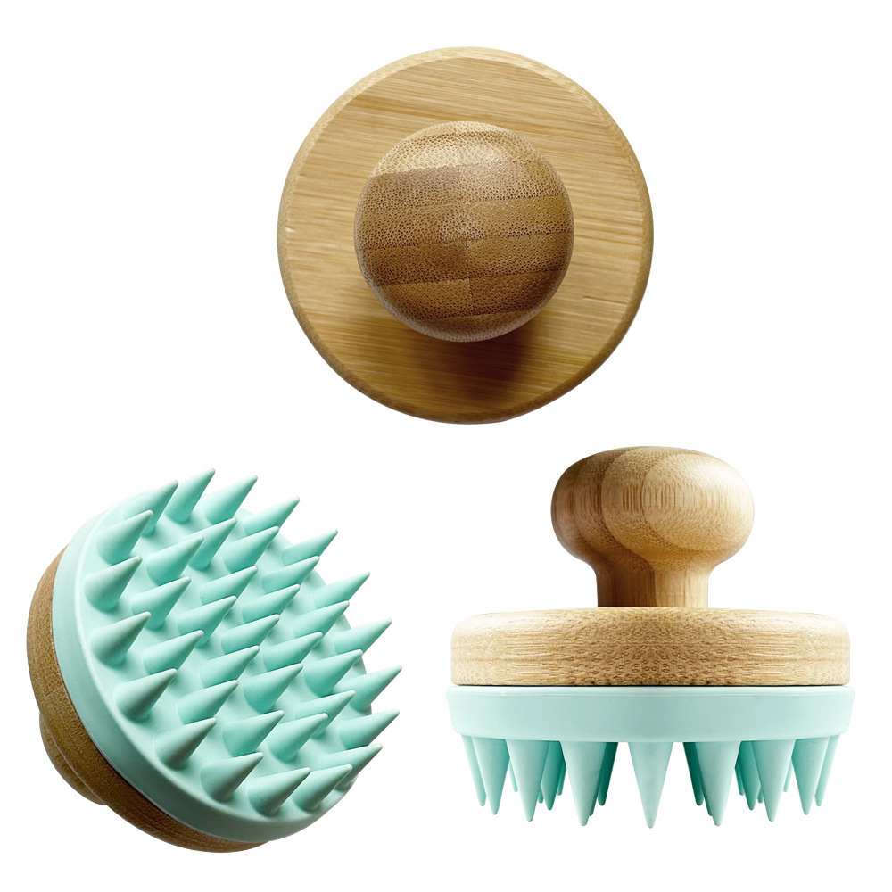 High Quality Silicone Head Hair Massage Scalp Hair Brush Handheld Bamboo Shampoo Brush For Wholesale