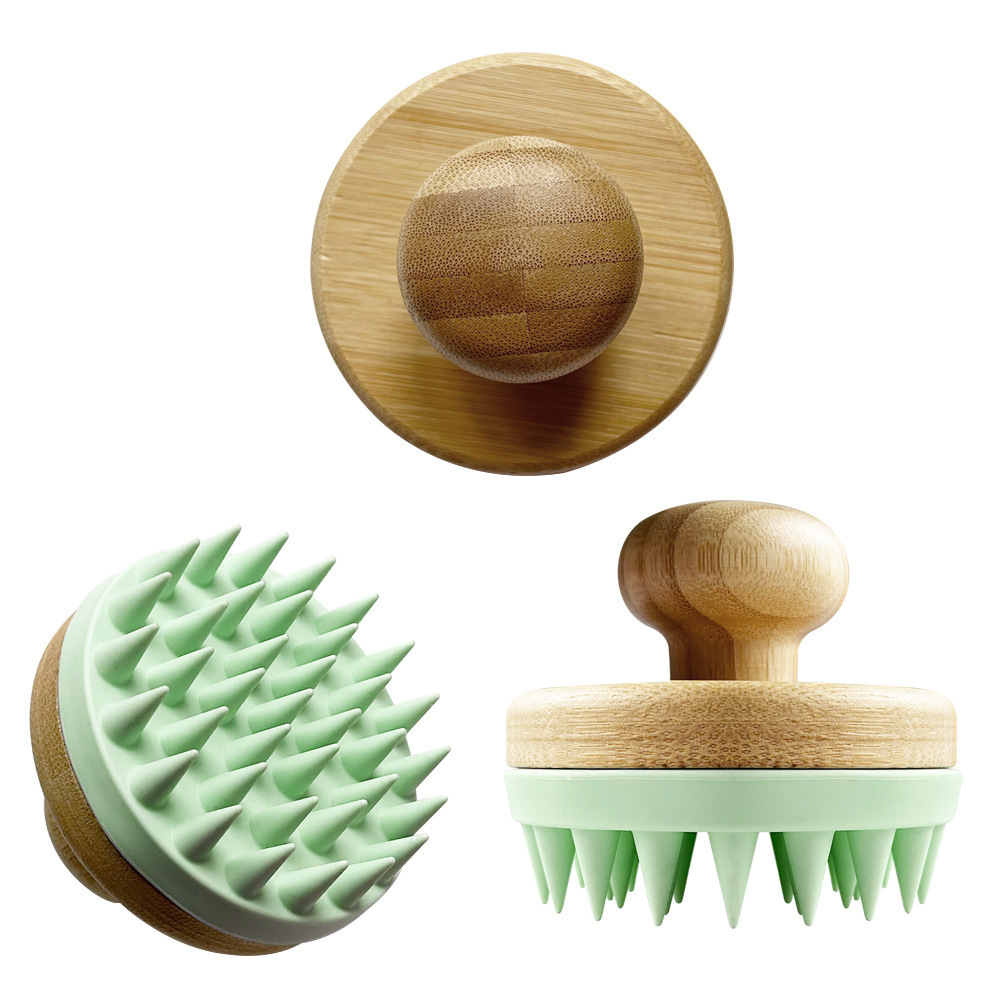 High Quality Silicone Head Hair Massage Scalp Hair Brush Handheld Bamboo Shampoo Brush For Wholesale