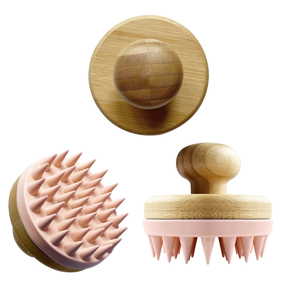 High Quality Silicone Head Hair Massage Scalp Hair Brush Handheld Bamboo Shampoo Brush For Wholesale