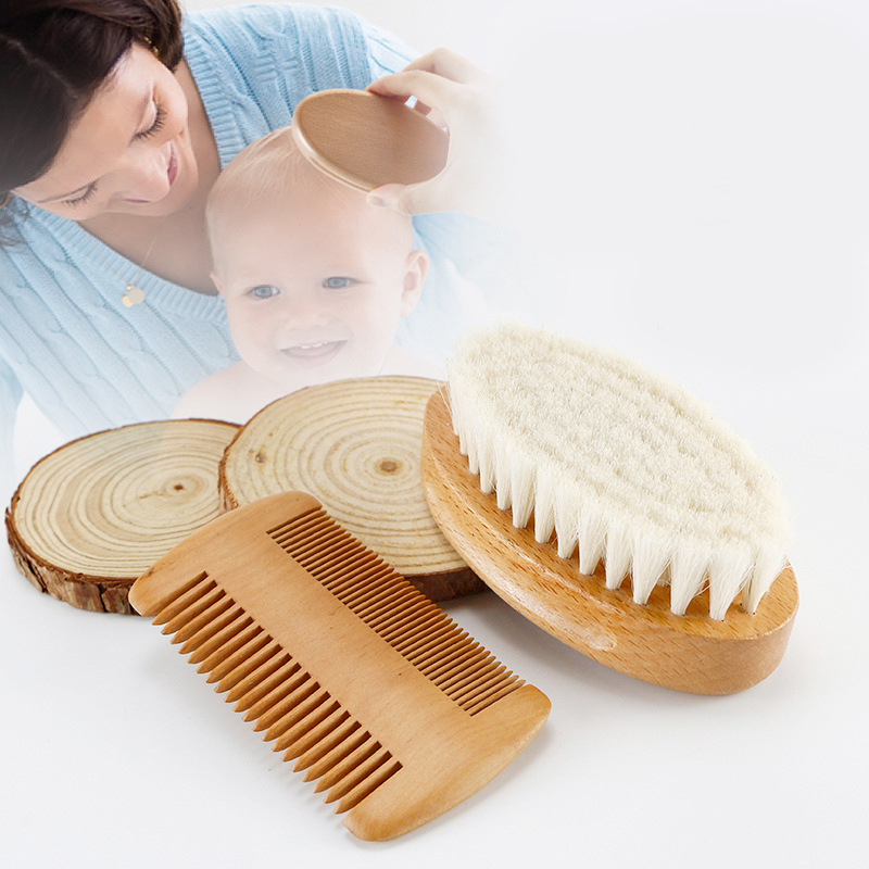 Natural Baby Hair Comb Eco-friendly Wooden Handle Baby Hair Brush Soft Goat Bristle Hair Brush