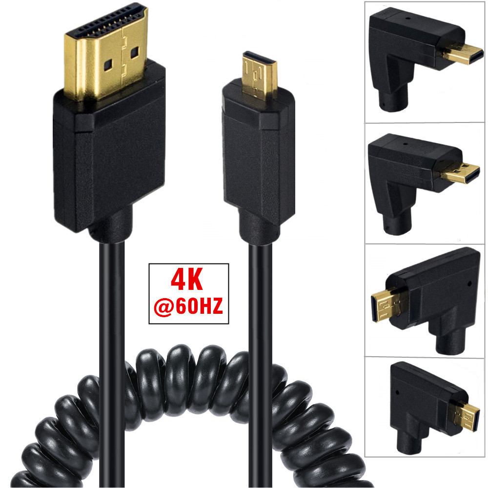 OEM ODM Super Extreme Slim High Speed HDM coiled Cable 4K*2K OD3.2mm HDMI Male to micro HDM cable 1.2M