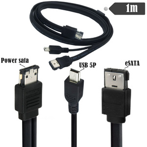 2 in 1 Mini usb Splitter Cable Power sata to ESATA USB mini 5Pin power supply two in one hard disk data cable