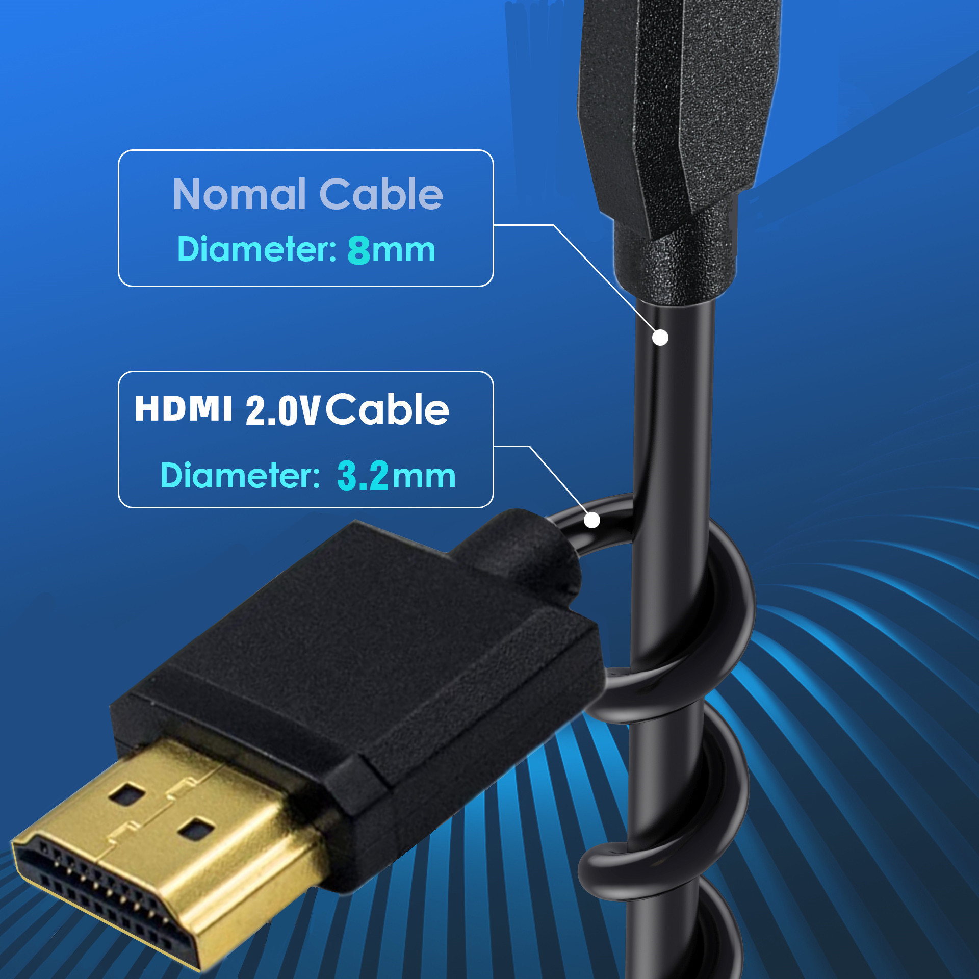 OEM ODM Super Extreme Slim High Speed HDM coiled Cable 4K*2K OD3.2mm HDMI Male to micro HDM cable 1.2M