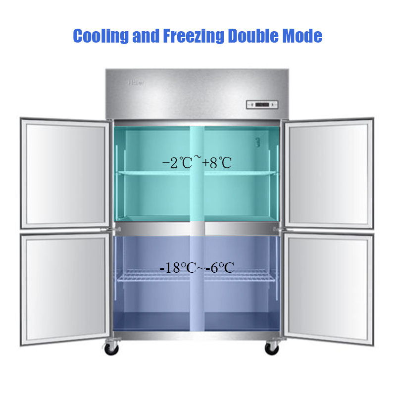 Kitchen 4 Doors Upright Cooler Refrigerator Restaurant 900L Vertical Cooler Refrigerator Fridge