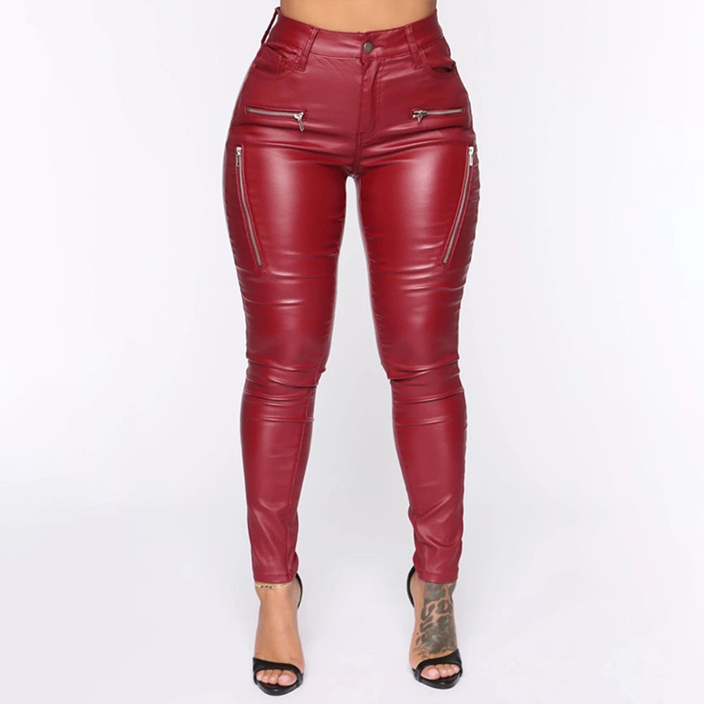 2022 Winter Women Clothes Spring Sexy Stretch Women Long Casual Pencil Pants High Waist Black Leather Pants