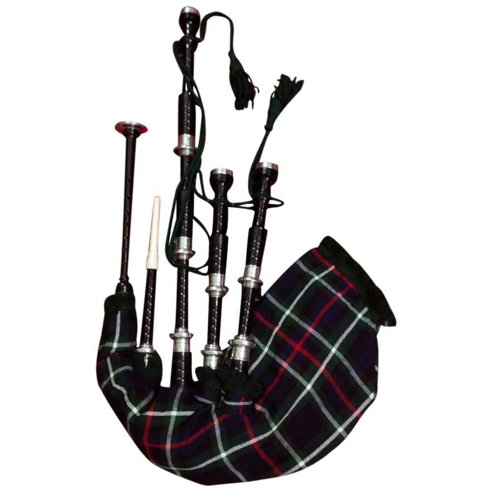 Bagpipe made of brown wood royal Stewart tartan bag cover cord drone reed included