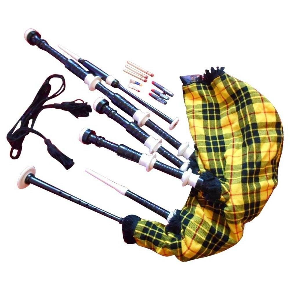 Bagpipe made of brown wood royal Stewart tartan bag cover cord drone reed included