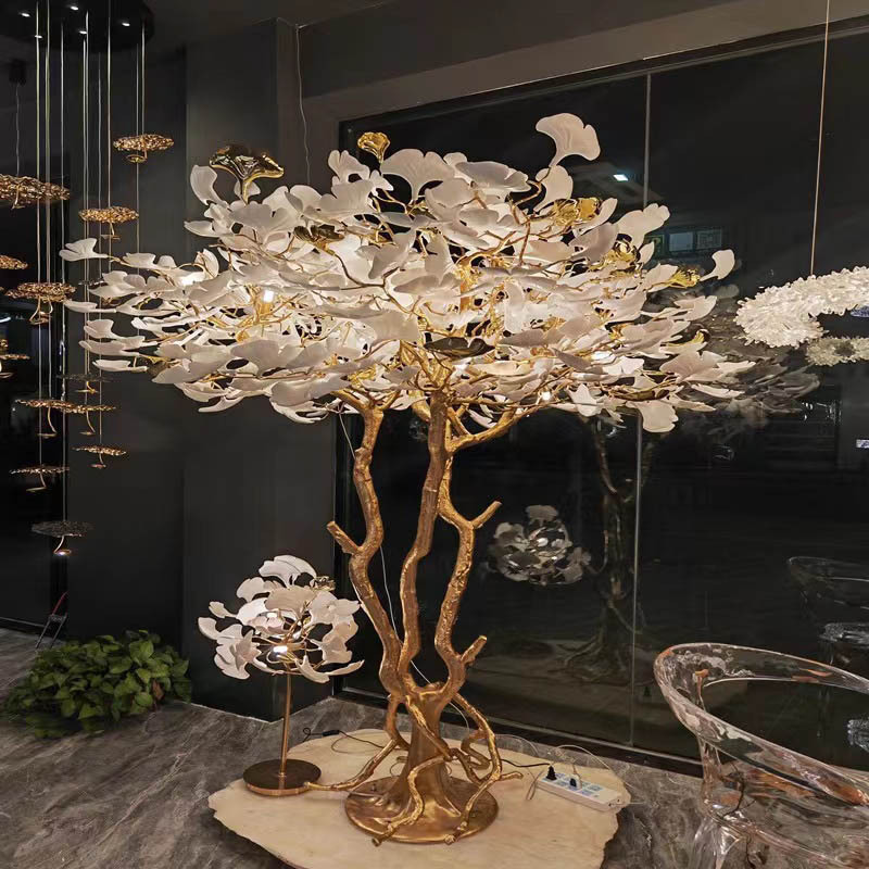 Custom Project Hotel Indoor Decoration Villa Ginkgo Ceramics LED Floor Lamp