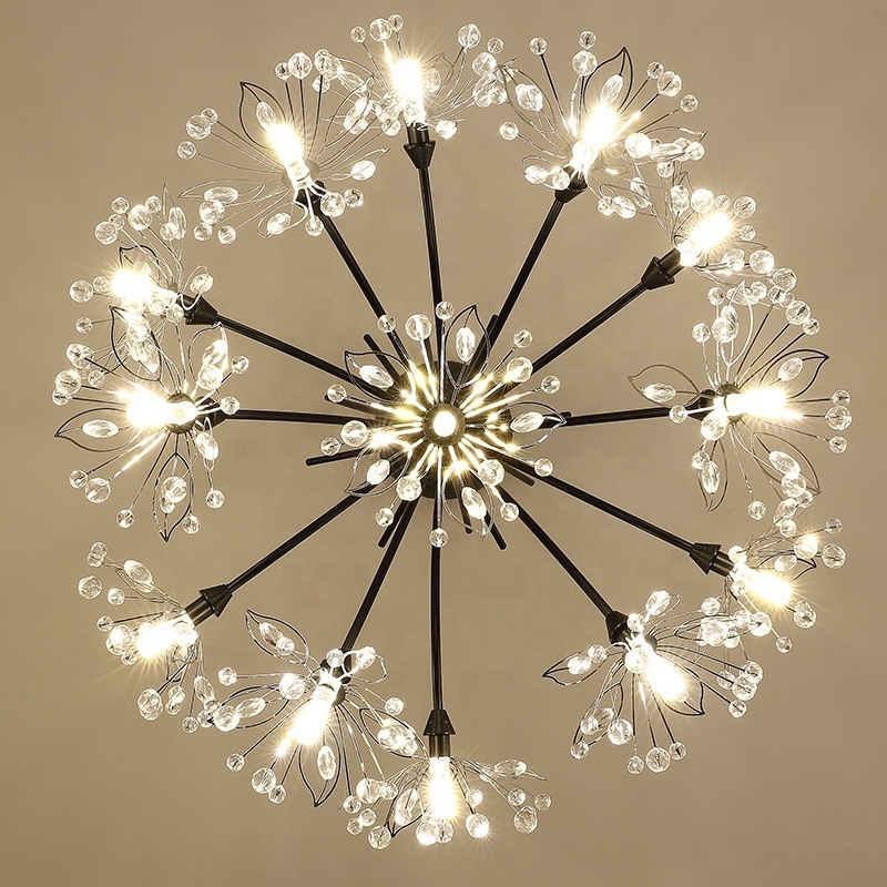 LED Crystal pendant lamp art deco light fixtures decorative metal flower chandelier for home ETL89100