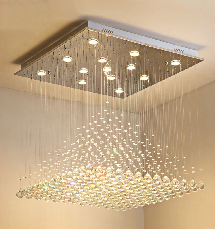 LED crystal ceiling light square high ceiling chandeliers drop lights for dinning room ETL82027