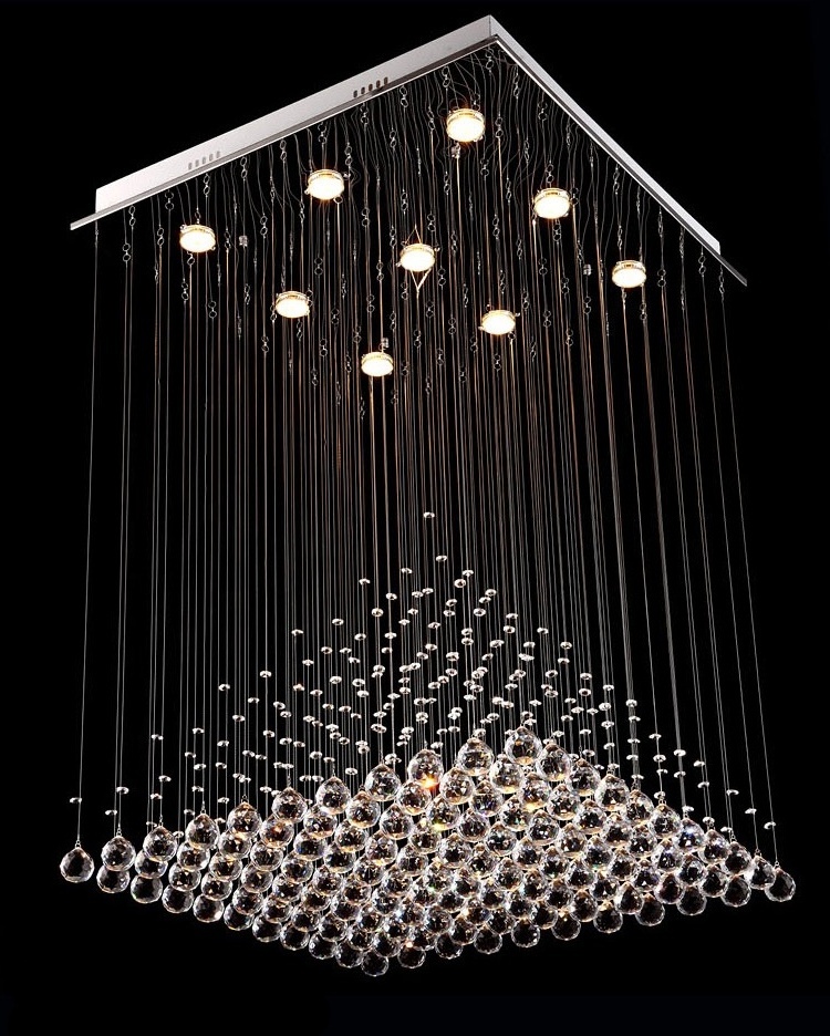 LED crystal ceiling light square high ceiling chandeliers drop lights for dinning room ETL82027