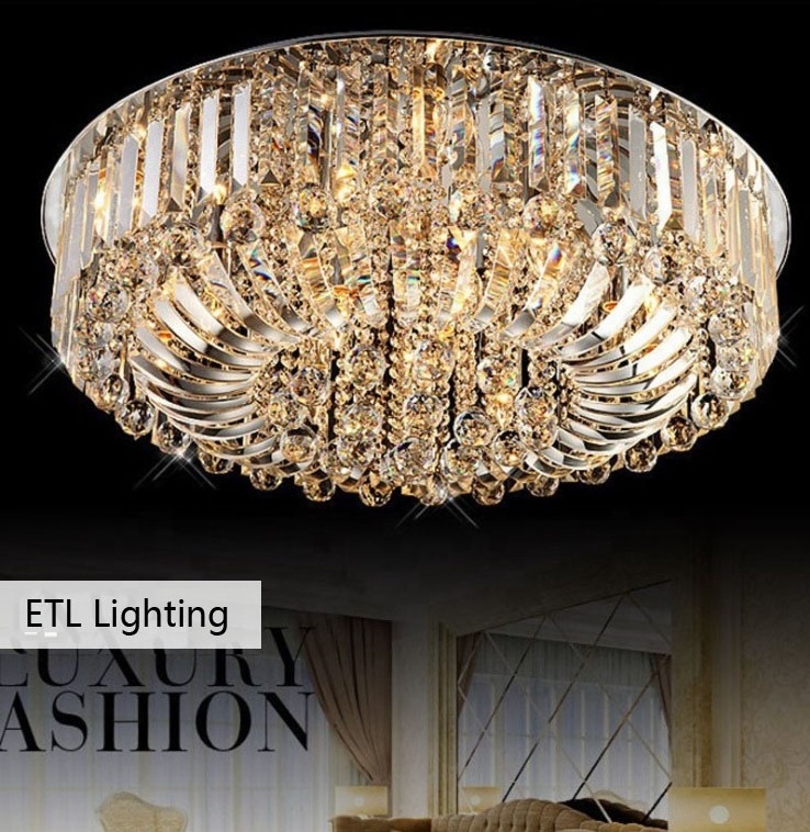 Ceiling mounted crystal ceiling light fixture fancy round ceiling lamp lights for bedroom ETL60378