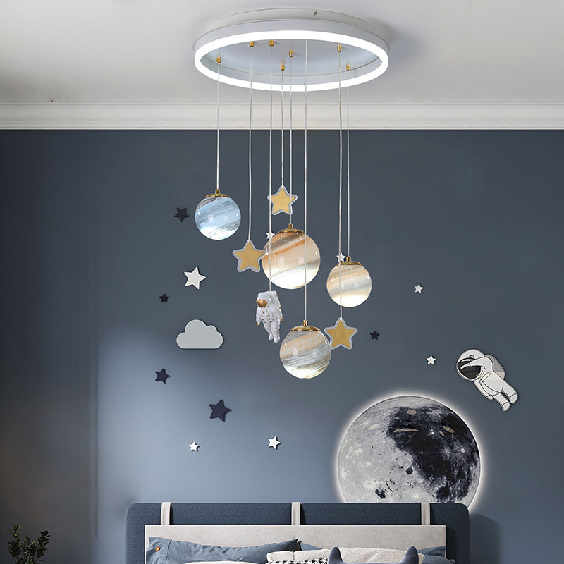 Nordic Wandering Earth Princess Room Bedroom Chandelier Children's Room Planet LED Ceiling Pendant Light