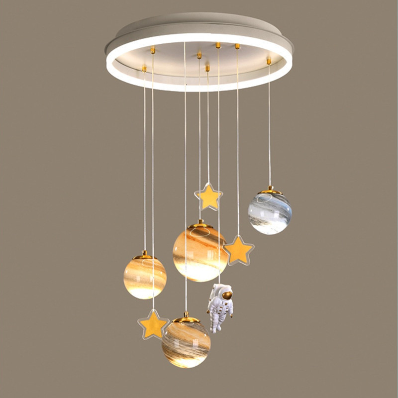 Nordic Wandering Earth Princess Room Bedroom Chandelier Children's Room Planet LED Ceiling Pendant Light